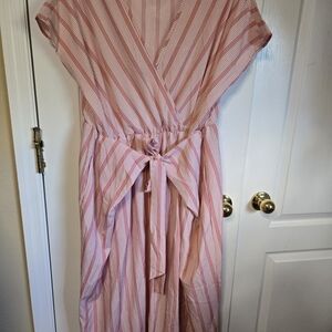 BloomChic Pink and White Striped Wrap Dress